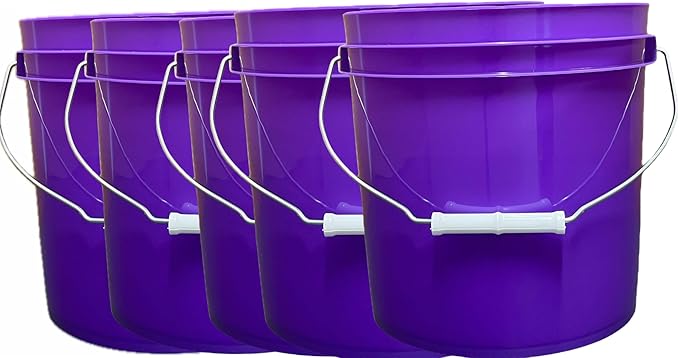 House Naturals 2 Gallon Food Grade Plastic Bucket Purple with Screw on Lid Made in USA (Pack of 5)