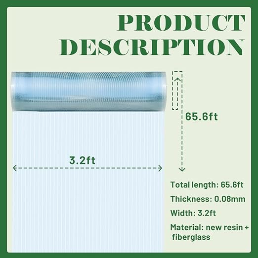 Polycarbonate Sheet 65.6Ft x 3.28Ft,DIY UV Resistant Polycarbonate Greenhouse Panels,Insulated Transparent Polycarbonate Roof Panels for Roof Farming Gardening Agriculture Courtyards Canopy