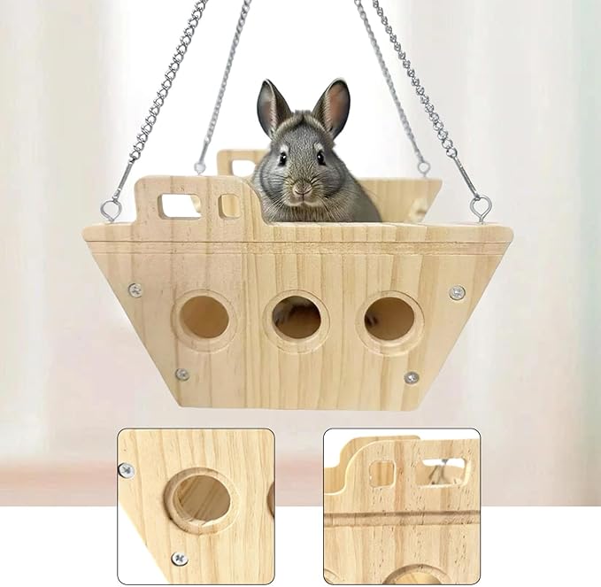 Hamster Cage Swing Toy Wood Chinchilla Hammock Exercise Fun Interactive Multifunctional Wooden Hanging Decor for Small Animal