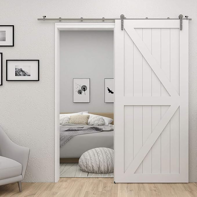 TSMST 7.5FT Sliding Barn Door Hardware Kit, Stainless Steel Heavy Duty Sturdy Barn Door Track for Single Wood Door, Slide Smoothly Quietly (I Style)