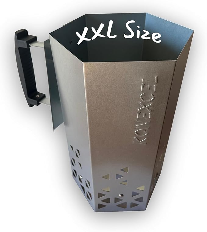 Heavy Duty Charcoal Chimney Starter, XXL Size, BBQ Chimney Starter for Charcoal Grill and Barbecues, Sturdy and Easy to Use BBQ Grill Tool for Rapid Fire Starter, Fire Starter Set (Steel)