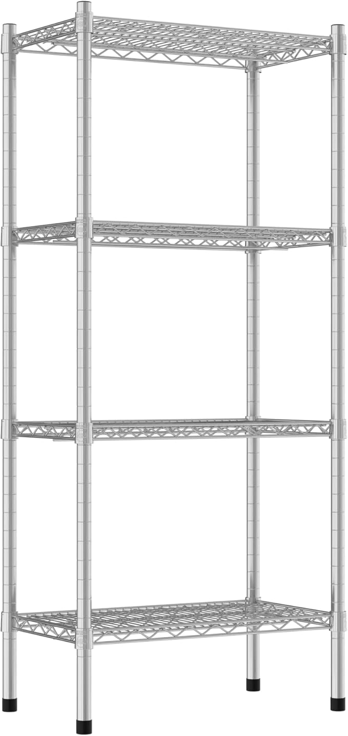 Commercial NSF Listed Chrome Stationary Wire Shelving Kit 14" x 24" x 54", with 4 Shelves Perfect for Warehouse, Walk-in Refrigerator, Freezer, Grocery Store, Restaurant, Dishroom