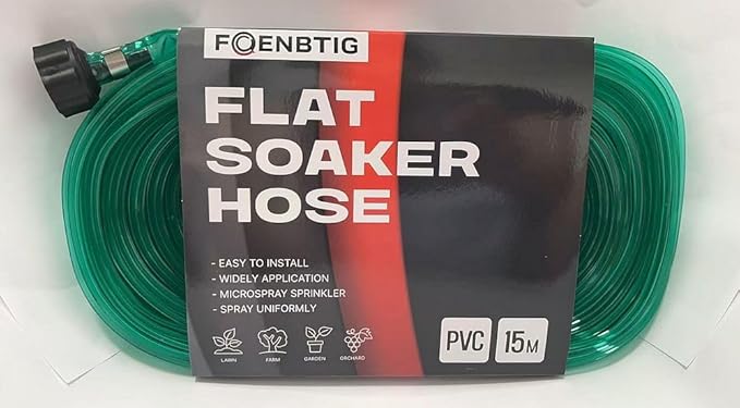 PVC Flat Soaker Hose drip Garden Vegetable Water Hose Irrigation Spray Hose Double Connector with Holes (50FT)