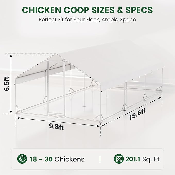 Large Walk-in Metal Chicken Coop with Chicken Run & Hardware Cloth, Solar Light, Waterproof & UV-Resistant Cover, Outdoor Poultry Cage for Farm Use, 3 Room