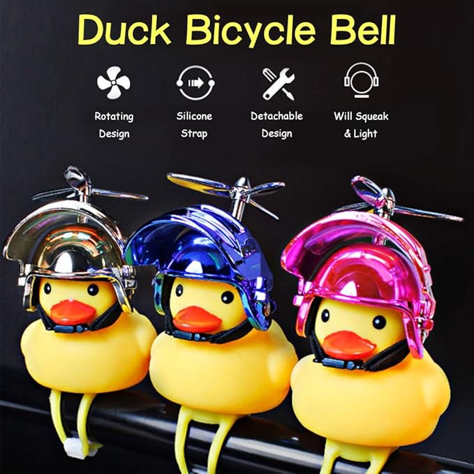 wonuu Rubber Duck Toy Car Ornaments Yellow Duck Car Dashboard Decorations Squeeze Duck Bicycle Horns with Propeller Helmet