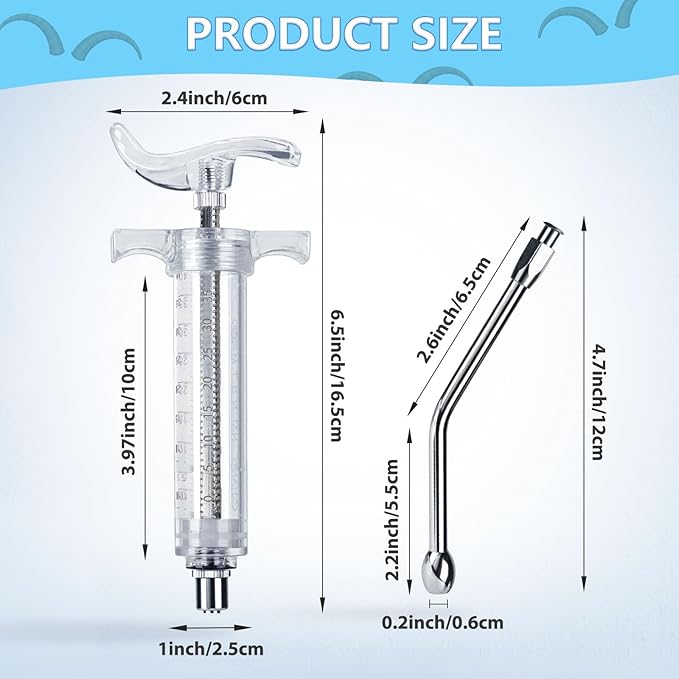 2 Pieces Reusable Goats Syringe with 2 Drench Nozzle, Adjustable Dosage Detachable Sheep Drench Livestock Syringe for Sheep Baby Goat Supplies - 50ML
