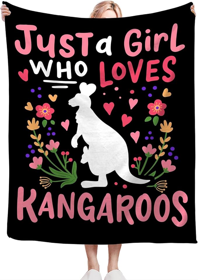 Just A Girl Ultra Soft Cozy Kangaroos Throw Blanket - Fleece Fuzzy Plush Bedding - Gifts for Women, Girls, Kids & Adults - 60"x50"