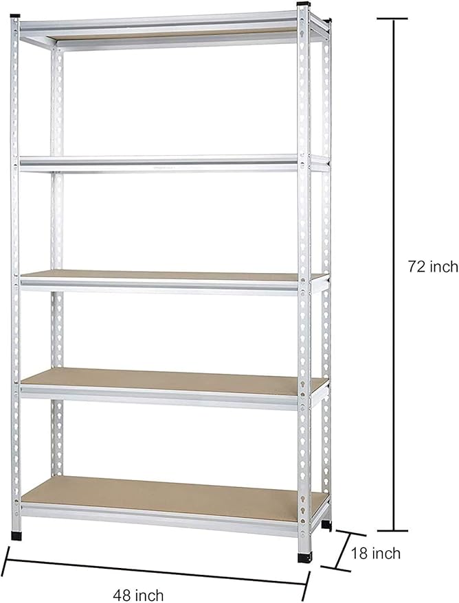 Amazon Basics 5-Tier Medium Duty Storage Shelving Single Post Press Board Shelf - 48 x 18 x 72 Inches, Aluminum