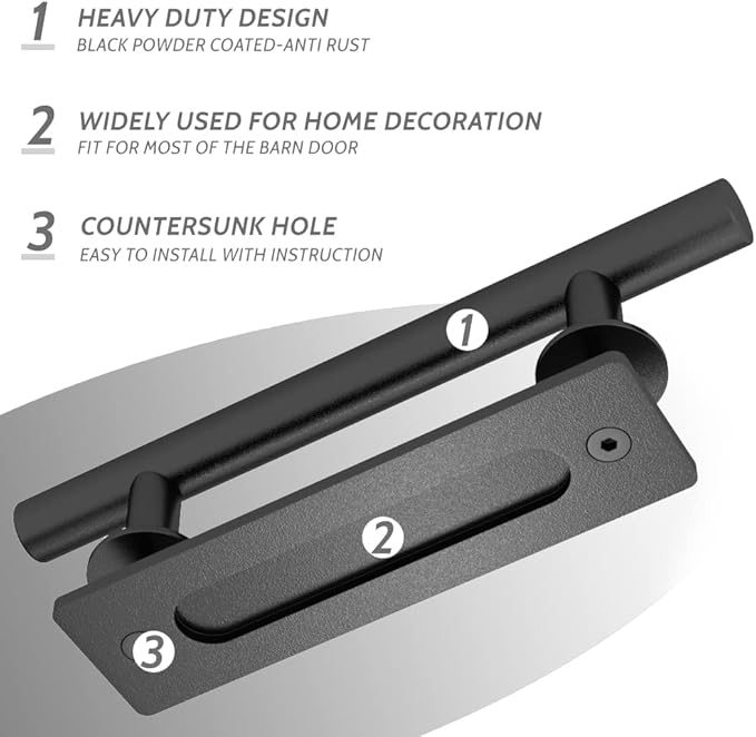 SKYSEN 2 Pack 12" Barn Door Handles, Sliding barn Door Pull Handle, No Gap Flat Plate Design- Heavy Duty- Round- Easy to Install- Matt Black (681-2)