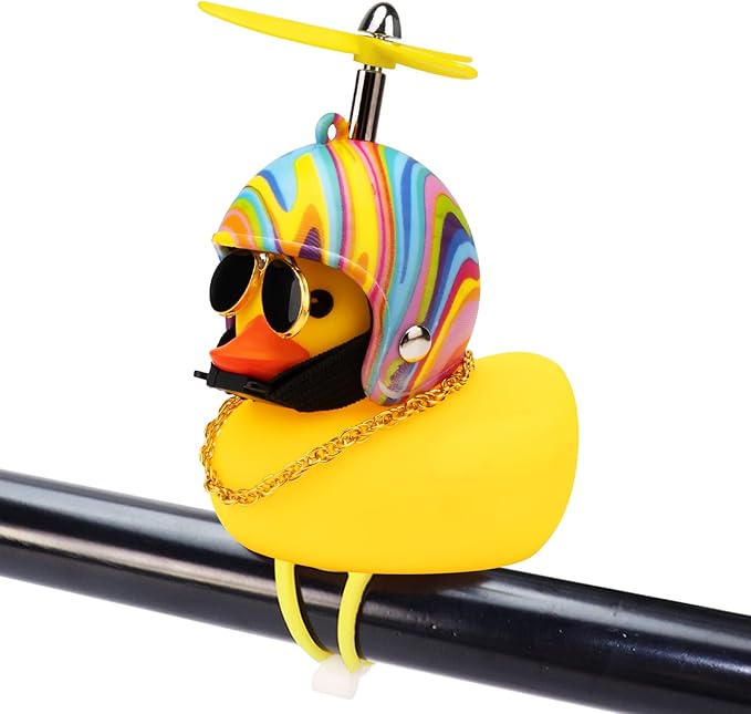 wonuu Rubber Duck Toy Car Ornaments Yellow Duck Car Dashboard Decorations Squeeze Duck Bicycle Horns with Propeller Helmet