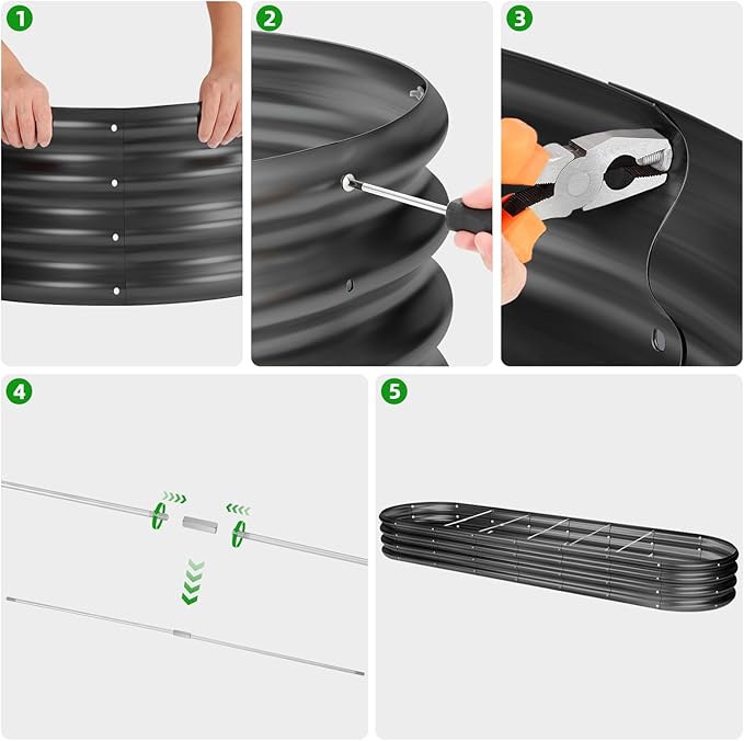 Land Guard 8×2×1ft Galvanized Raised Garden Bed Kit, 108 Gallon Capacity Raised Garden Boxes Outdoor, Oval Metal Raised Garden Beds for Vegetables, Gray(with 10 Connecting rods)