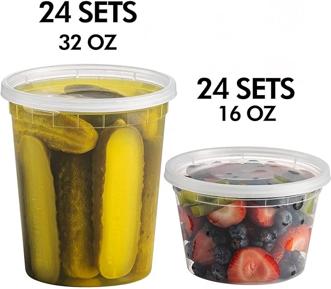 JoyServe Deli Food Storage Containers with Lids - (48 Sets) 24-32 Oz Quart Size & 24-16 Oz Pint Size Plastic Airtight Takeout Meal Prep Storage, BPA-Free, Dishwasher, Microwave Safe
