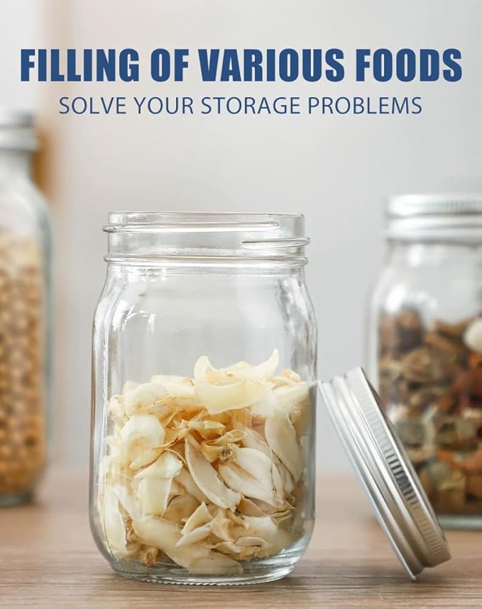 BEWAVE Glass Mason Jars, 16oz Clear Glass Jars with Lids for Sealing, Regular Mouth Canning Jars for Food Storage, Snacks, Candies, DIY Projects, 4 Pack