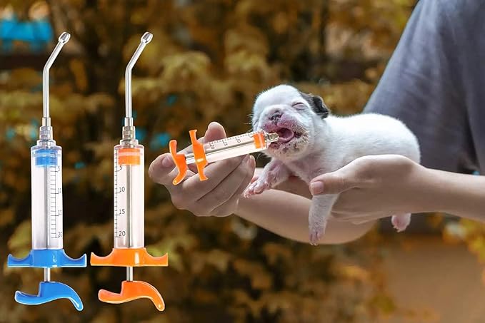 2 Pcs Goats Feed water filler, Drench Nozzle, Reusable, Adjustable Dosage, for Cattle, Sheep, Goats, Horse, Pig, Dog Supplies (Blue+Orange 20ml)