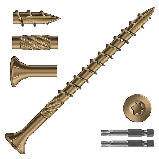 #9 x 2-1/2" Deck Screws (935Pcs) 10lb. Carbon Steel, Yellow, Flat Head, Rust Resistant epoxy Coated, with T25 Star Bit