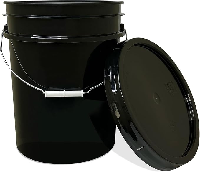 ePackageSupply 5 Gallon Bucket with Airtight Lid | Made in USA | Food Grade | Heavy-Duty Premium HPDE Plastic | Durable 90 Mil All Purpose Pail | Easy Stack and Store | BPA Free (Black, 60)