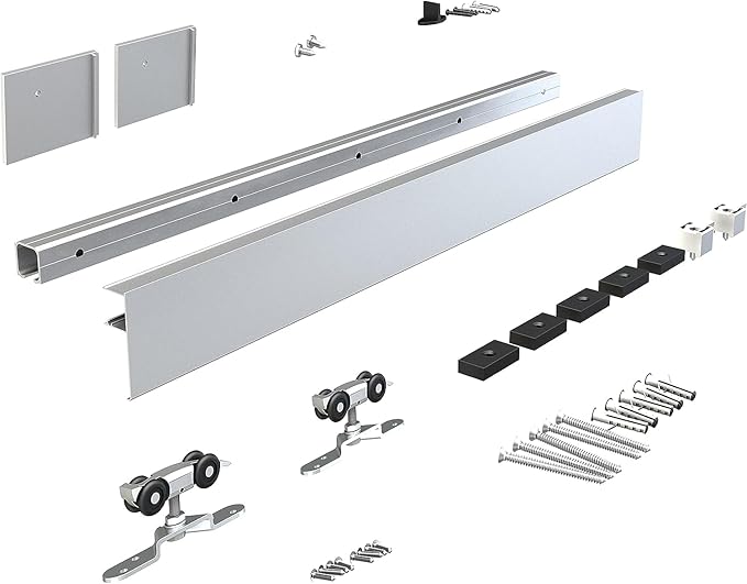 JUBEST 8FT Barn Door Sliding Hardware Track Kit, Aluminium Alloy Box Rail Hardware for Classic Modern Interior Single Wooden Door,Low Clearance