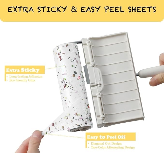 Large Surface Lint Roller Extra Sticky with Dust-Proof Cover 6.3'' Wider 240 Sheets/4 Refills, Pet Dog & Cat Hair Remover for Furniture Clothes Carpet Floor Car, A Great Sticky Tape Roller