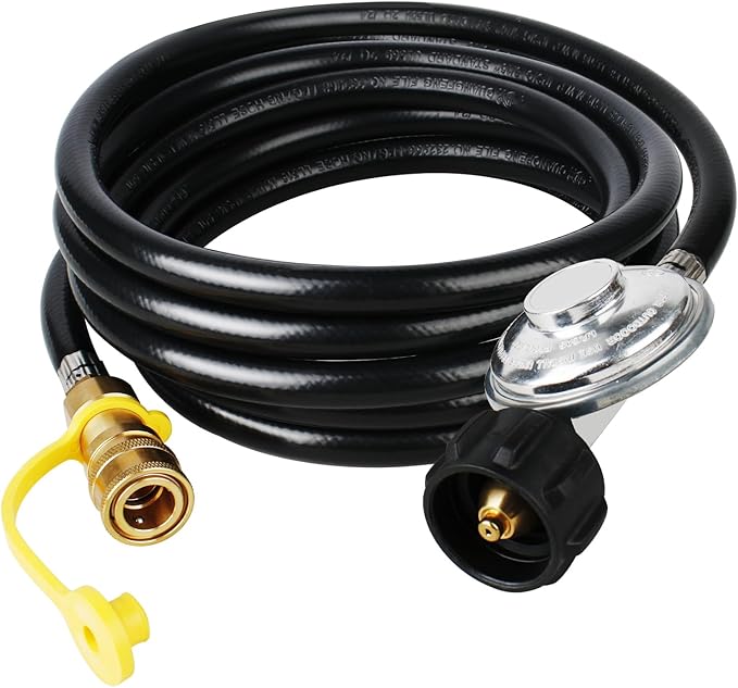 12ft F271803 Propane Hose with Regulator, QCC1 Propane Tank Connection x 3/8 inch Female Quick Connect, Propane Heater Hose Assembly to QCC1 Propane Tank for Indoor Outdoor Heater Gas Grill Connectors