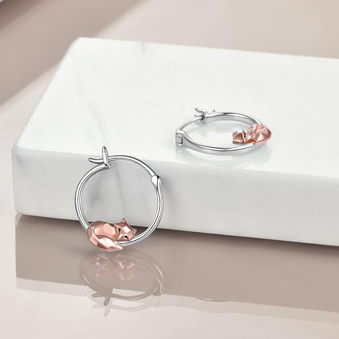 Fox/Pig/Mushroom/Cat Earrings Sterling Silver Cute Hoop Earrings Animal Jewelry Gifts for Women Daughter