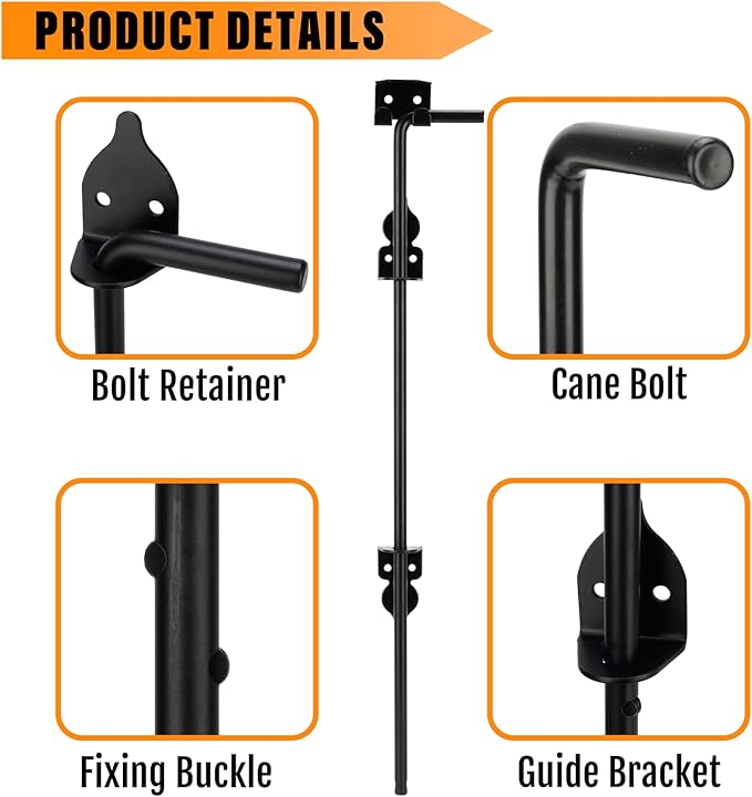12" Heavy Duty Cane Bolt Gate Drop Rod-Steel Gate Ground Latch Designed for Wood Metal Vinyl Gates or Double Doors Fence Applications