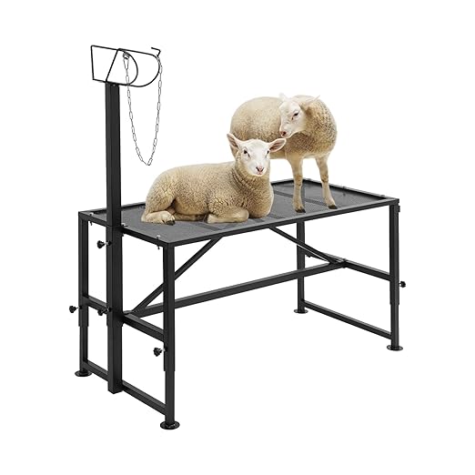 Metal Trimming Stand for Sheep Goat Livestock Stand with Adjustable Height 20.5-31.5in Milking Stand with a Ramp