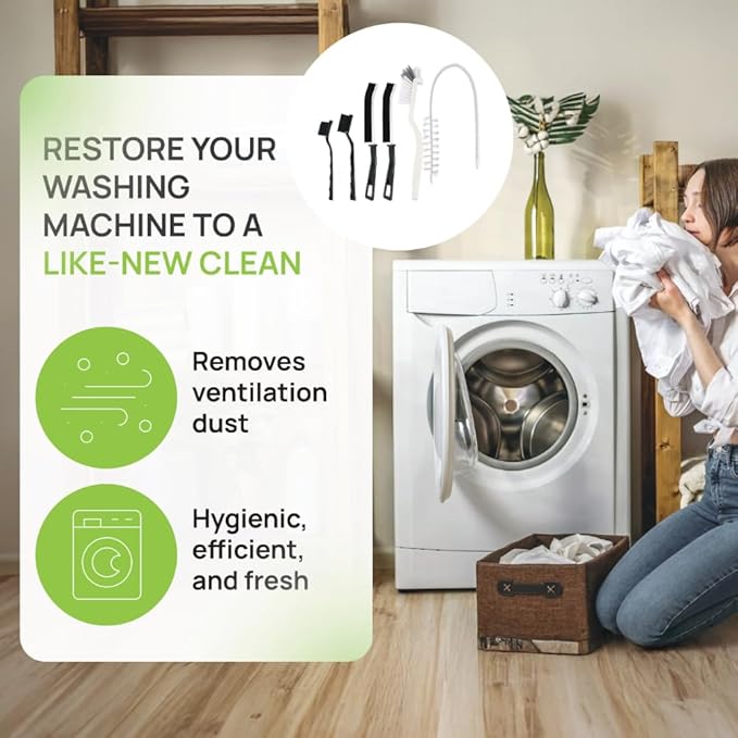 8 Pack Multi-Purpose Washing Machine and Flexible Dryer Vent Cleaning Kit - Dryer Lint Cleaner - Grout, Crevice & Lint Trap Cleaning Tools - Long Handle Laundry Brushes for All Washers