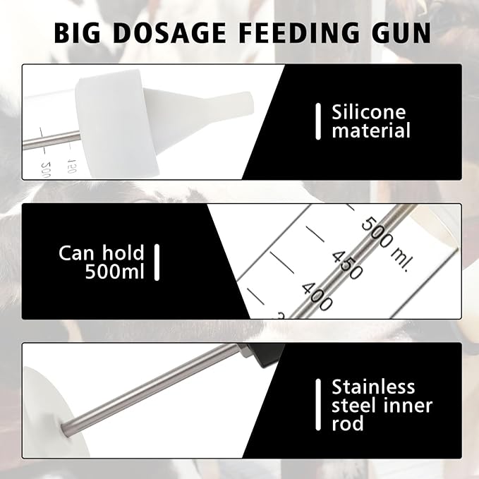 2 Pcs 500ml Large Cattle Drench Gun Big Dosage Feeding Gun Reusable Veterinary Medicine Syringe Continuous Dosing Feeding Dispenser Device for Pig Cow Sheep Goat Horse Livestock
