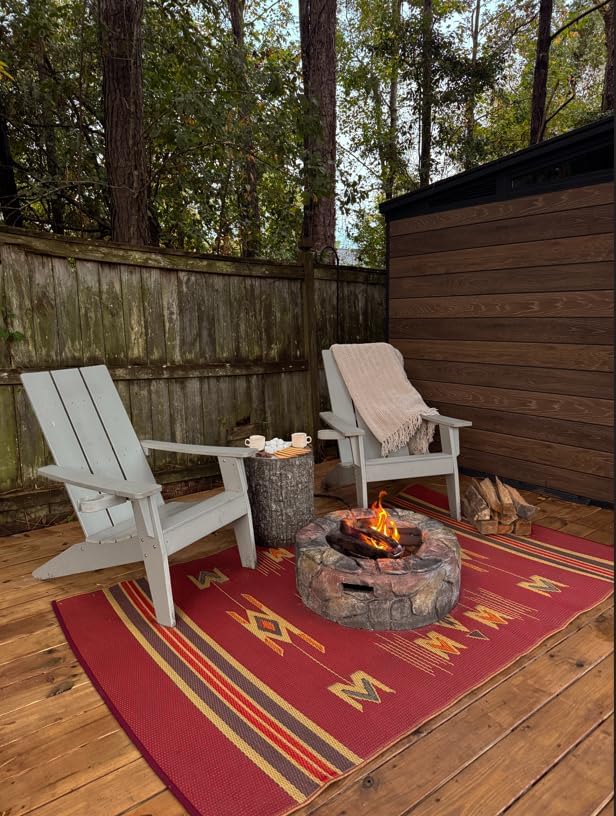 Mad Mats Traditional Outdoor Rug, Reversible Plastic Mat (6' x 9', Navajo - Dark Red)