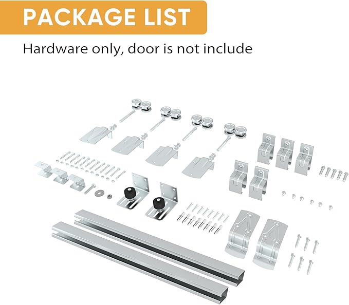 JUBEST 8FT Box Rail Exterior Barn Door Hardware Kit, Heavy Duty Sliding Door Track Kit Wall Mount Door Hardware Kit for Two Doors System(Doors Not Included), Silver