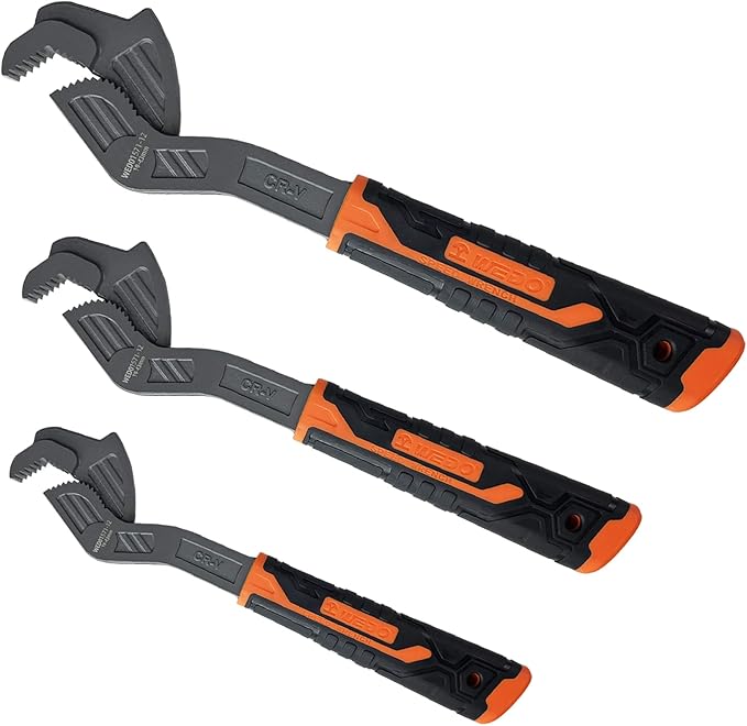 WEDO 3-Piece Multi-function Wrench Set,Size 8"+ 10"+ 12",Universal Adjustable Wrench,CR-V Steel,Anti slip rubber handle,Spring Loaded wrench,Crowfoot Spanner,Self-adjusting Pipe Wrench