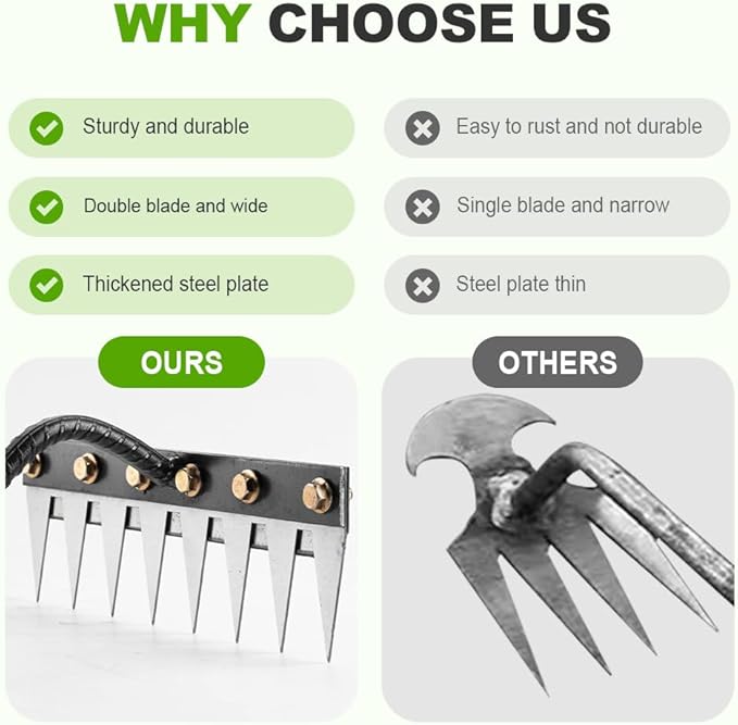 2025 Iron Weeding Rake 2.0, New 5/6/7/8 Teeth Carbon Steel Garden Weeder Rakes, Iron Rake for Yard Lawn and Garden, Heavy-Duty Garden Hand Weeder Puller Tool for Gardening and Weedings (6 Teeth)