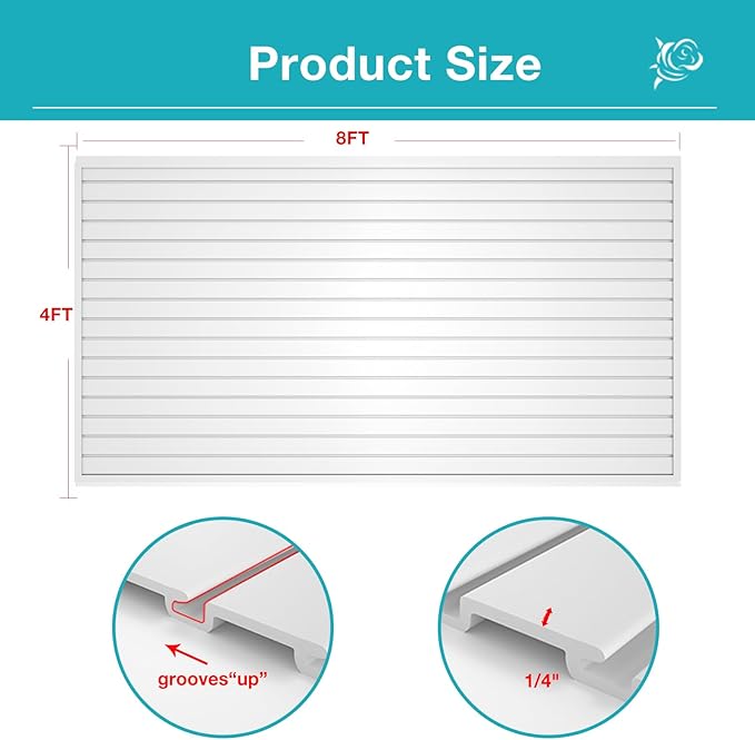 NeatiEase Slatwall Panel Wall Storage Systems, 4 x 8ft Slat Wall Paneling Garage Wall Organizer, Heavy Duty Wall Mounted PVC Wall Rack (White)