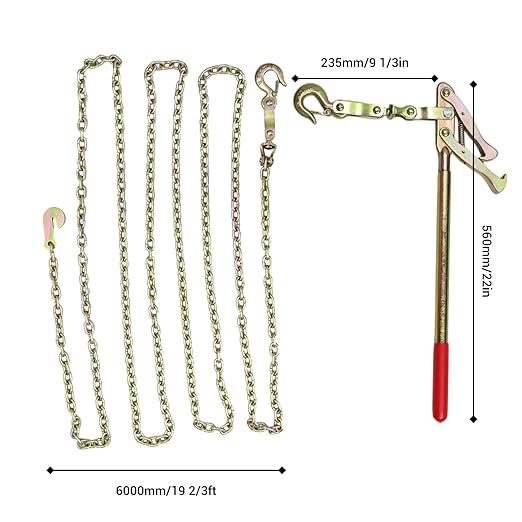 Heavy-Duty Fence Stretcher Tool with 19.7FT Chain - Wire Puller & Tensioner for Barbed and Plain Wire Fencing, 2200lbs Capacity Tightener, Reinforced Steel Fence Repair Tool for Farm & Ranch