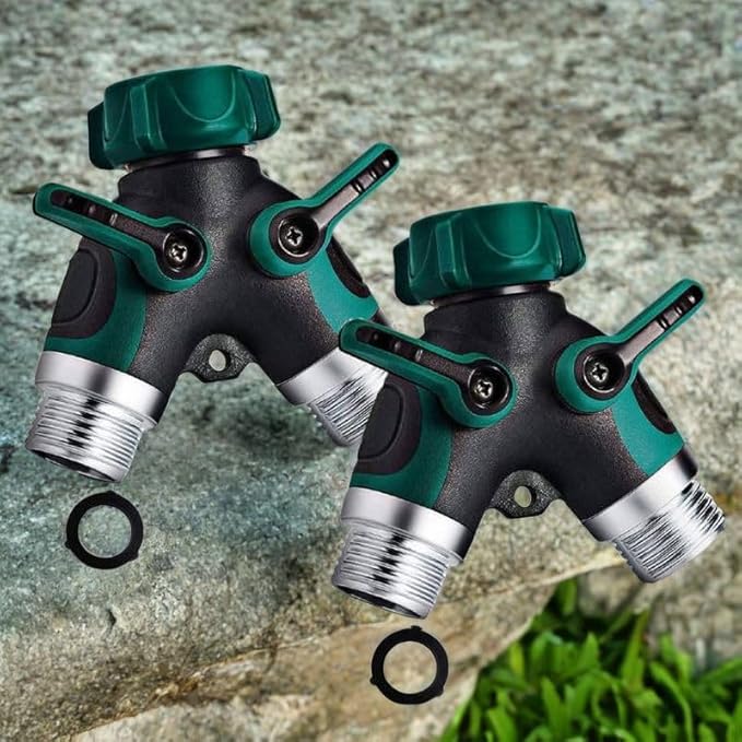 2 Way Y Hose Splitter, Garden Hose Connector with Comfortable Rubberized Grip with Outdoor Faucet, 3/4-inch (2-Packs)