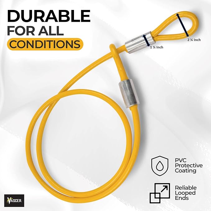 Commercial Heavy Duty Braided Galvanized Steel Anti-Theft Security Cable with Looped Ends. (1/2 Inch Thick, 7x19 Construction, 6 Feet)