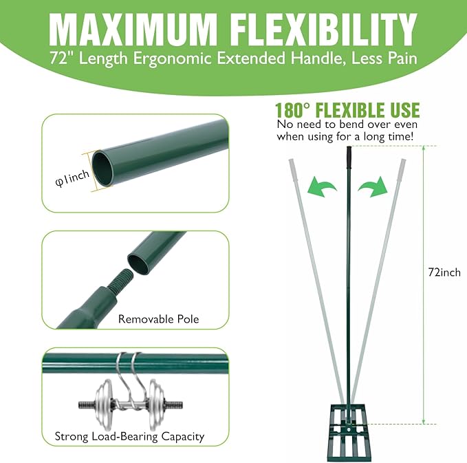 Yesker Lawn Leveling Rake 30 Inch for Soil Yard Leveling Rake with 30"x10" Ground Plate 72" Steel Handle Effort-Saving Heavy Duty Ground Leveler Tool for Backyard Garden Farm Golf Course Landscaping