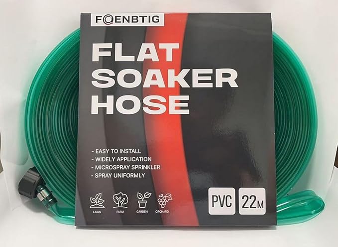 PVC Flat Soaker Hose drip Garden Vegetable Water Hose Irrigation Spray Hose Double Connector with Holes (75FT)