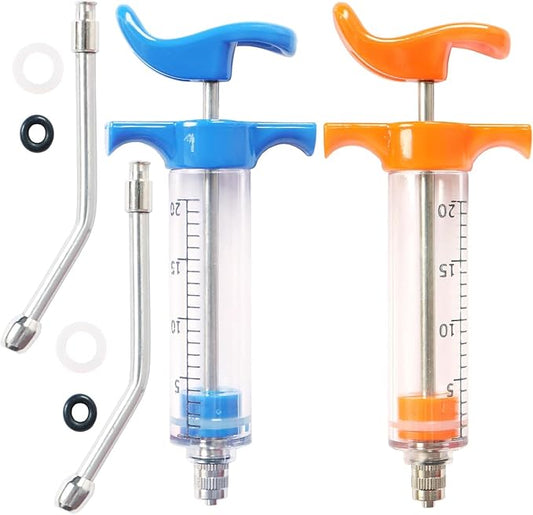 2 Pcs Goats Feed water filler, Drench Nozzle, Reusable, Adjustable Dosage, for Cattle, Sheep, Goats, Horse, Pig, Dog Supplies (Blue+Orange 20ml)