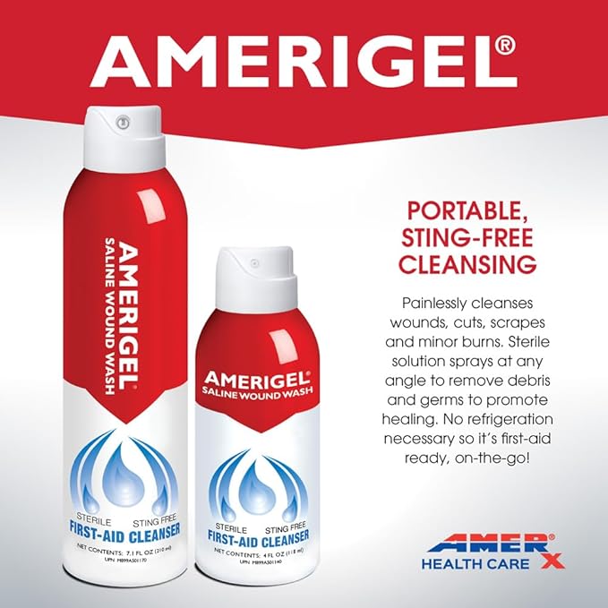 AMERIGEL - Saline Wound Wash - First Aid Cleansing Solution - Advanced Skin and Wound Care - 7.1 Oz.