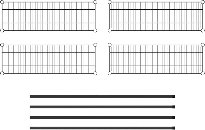 Commercial NSF Listed Black Epoxy Stationary Wire Shelving Kit 12" x 36" x 54", with 4 Shelves Perfect for Warehouse, Walk-in Refrigerator, Freezer, Grocery Store, Restaurant, Dishroom