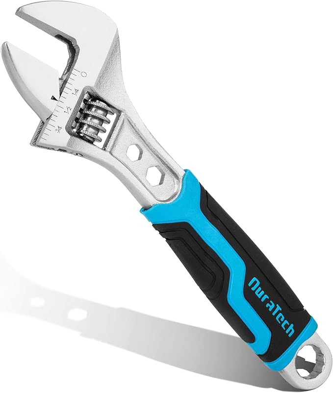 DURATECH 6 Inch Adjustable Wrench, 3-in-1 Spanner with Box End/Hex Function, CR-V Steel, Metric & SAE Scales, Chrome-plated, Bi-material soft Grip