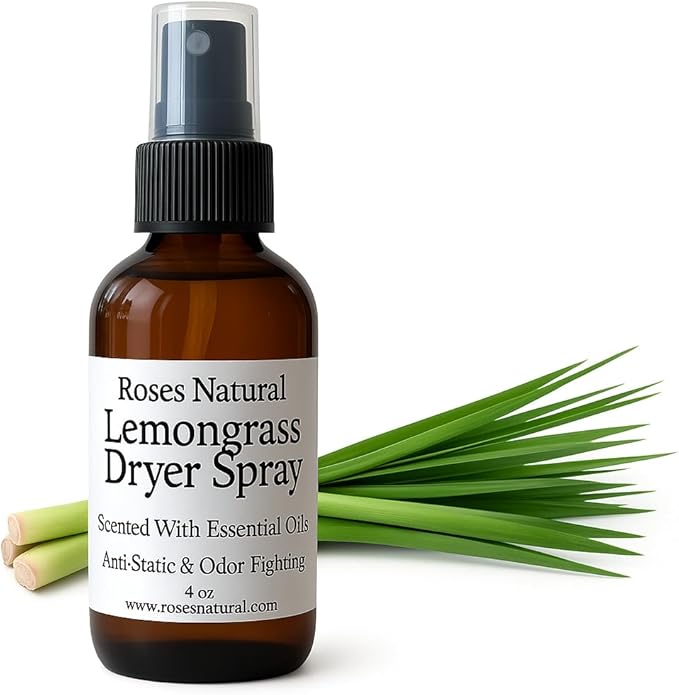 Natural Dryer Ball Spray, 4 oz, Patchouli, Lavender,Essential Oil Laundry Refresher, Fabric Freshener for Clothes, Linens & Wool, Anti-Static & Odor Neutralizer, Made in the USA (Lemongrass)