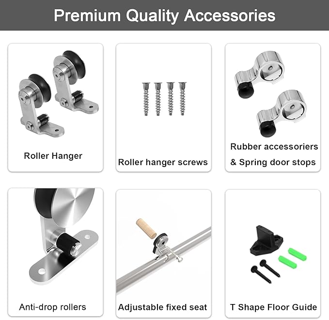 TSMST 14FT Sliding Barn Door Hardware Kit, Top Mount Stainless Steel Heavy Duty Sturdy Barn Door Track for Double Wood Door, Slide Smoothly Quietly (T Style)