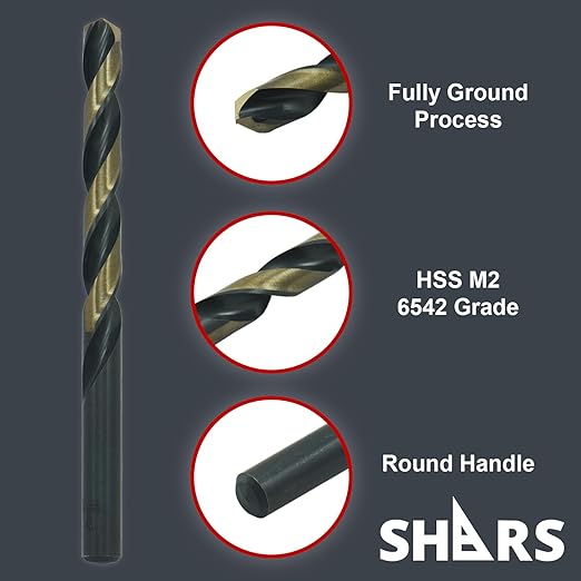 Shars 1mm to 13mm by 0.5mm 135° 25 Pcs HSS Heavy Duty Black & Gold Finish Jobber Drill Set 404-2936 P