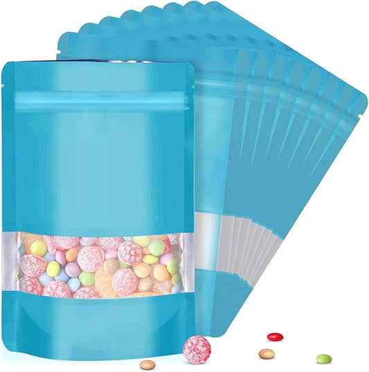 4.7"x7.8" 120pcs Mylar Bags for Food Storage,Smell Proof Bag with Matte Window Resealable Food Storage Bags for Small Business, Stand-up Foil Pouch Packaging Freeze Dried Candy Bag(Blue)