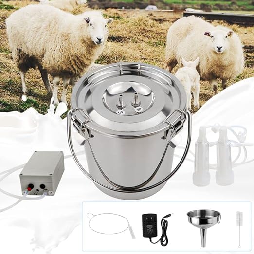 2025 Upgrade 3L Goat Milking Machine, Continuously Adjustable Suction Pulsation Vacuum Electric Milker, Portable Livstock Milking Machine with Stainless Bucket(US Plug)(3L Goat)