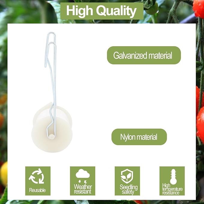 40 Pack Tomato Roller Hooks with 49.2FT String, Greenhouse Trellising Kit for Tomato,Plant, Greenhouse,Flower Vine Twine Crop Trellis Kit Plant Roller Trellis Hook