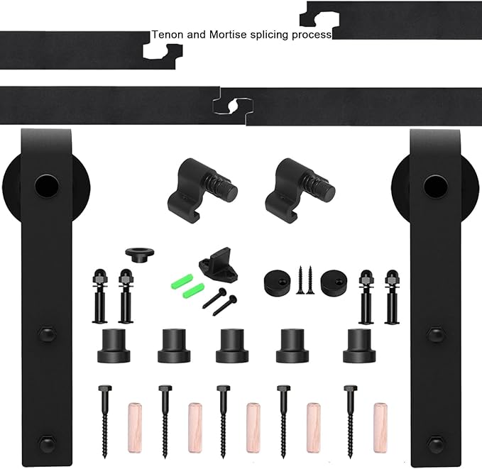 CCJH 5.5FT Sliding Barn Door Hardware Kit, Heavy Duty, Smoothly and Quietly, Easy to Install, Fit 16" Width Double Door Panel, Basic Style Hangers Black