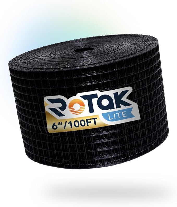 ROTAK Critter Guard - 6in x 100ft Solar Panel Bird Prevention Roll Kit Without Fastener Clips - Galvanized Black PVC Coated ½ inch Wire Roll Mesh (6" x 100')